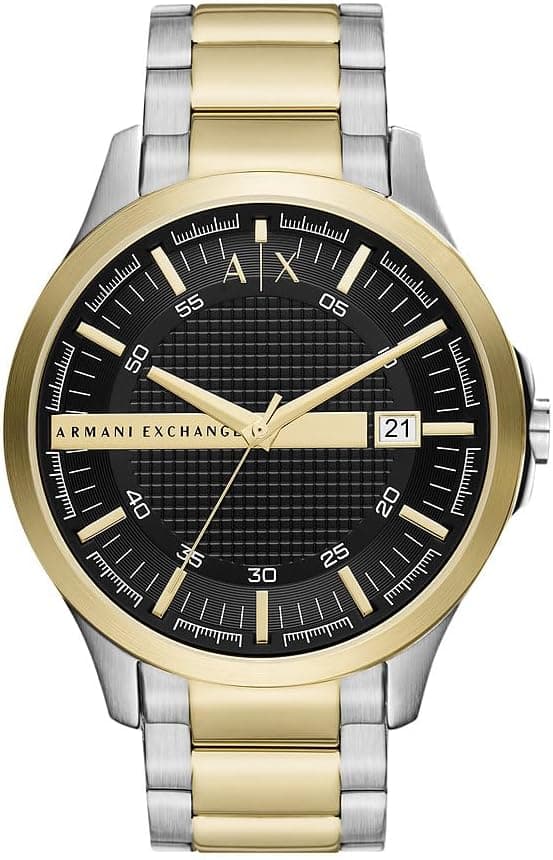 Armani Exchange Relógio masculino em aço inoxidável em dois tons com três ponteiros e data, AX2453, tom dourado e prateado, Tom dourado e prateado, AX2453-AMZUK
