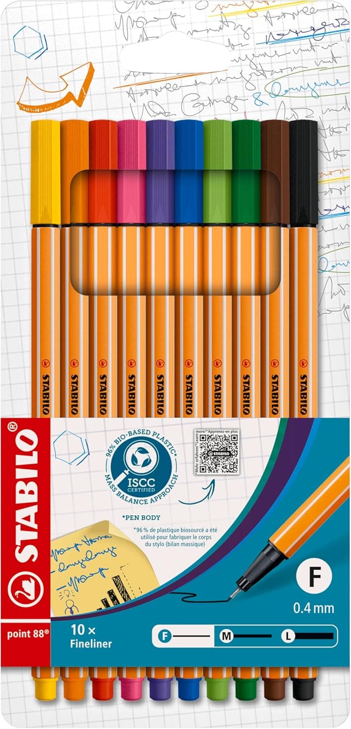 STABILO Rotulador de ponta fina Point 88 – Estojo com 10 cores (Pack de 10 unidades)