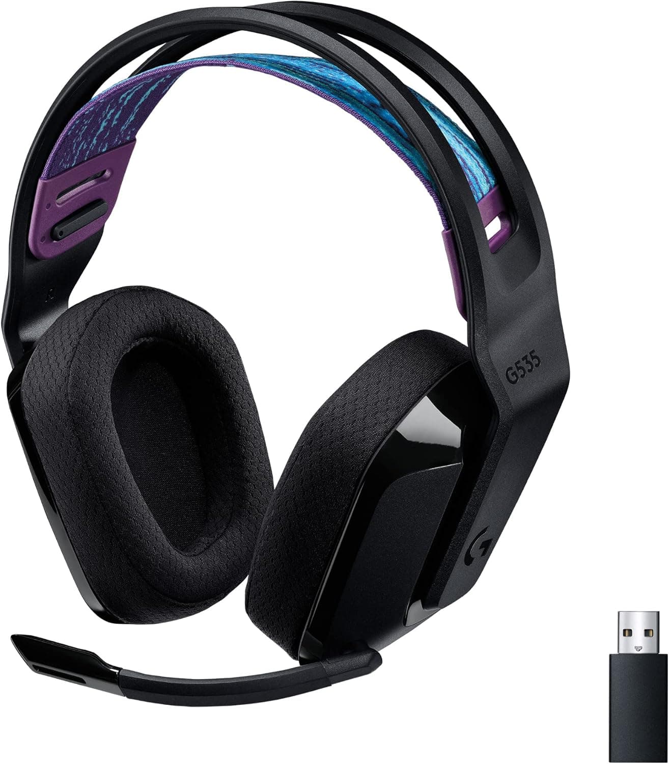 Logitech G 535 LIGHTSPEED para gaming auriculares sem fios com microfone - auriculares supra-aurais leves, microfone voltável para silenciar, estéreo, PC, PS4, PS5, recarregáveis por USB - preto