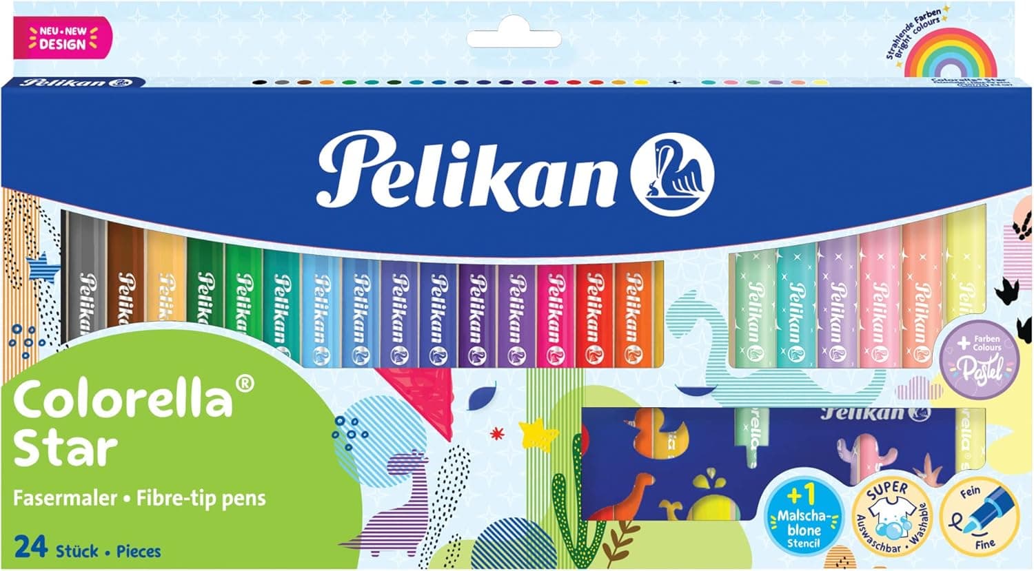 Pelikan Marcadores Colorella® Star C302 822336 (24 cores: 18 cores vivas 6 tons pastel delicados com palmilha para colorir)