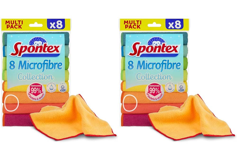 SPONTEX - Coleção de microfibras - Microfibras multiusos - 8 microfibras, 2 embalagens 