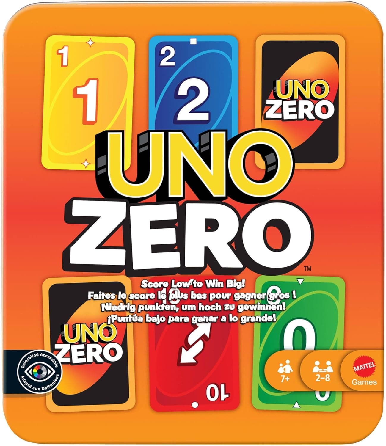 Mattel Games Uno Zero JLK16 | Jogo de cartas em lata com baralho e marcador de pontos para 2 a 8 jogadores