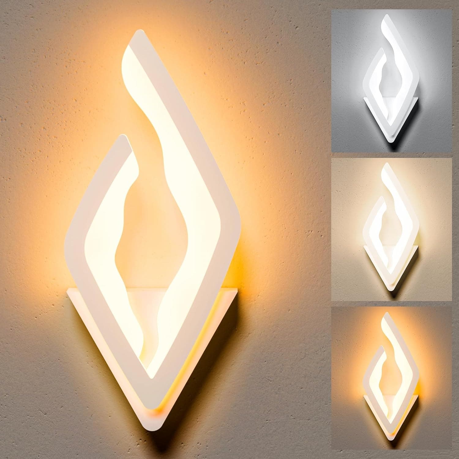 VUENICEE Aplique parede interior, 18 W candeeiros de parede LED, 3 modos de cor regulável aplique de parede interior moderno, candeeiro de parede interior para quarto sala de estar escadas corredor