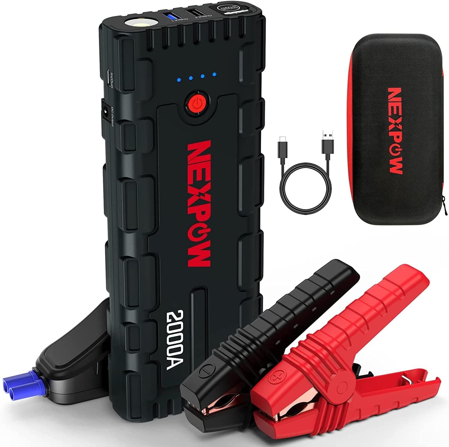 NEXPOW 2000A | Arrancador de bateria para carro 12V para motor a gasolina até 7.0L ou diesel até 6.5L com LED de emergência e carregamento rápido