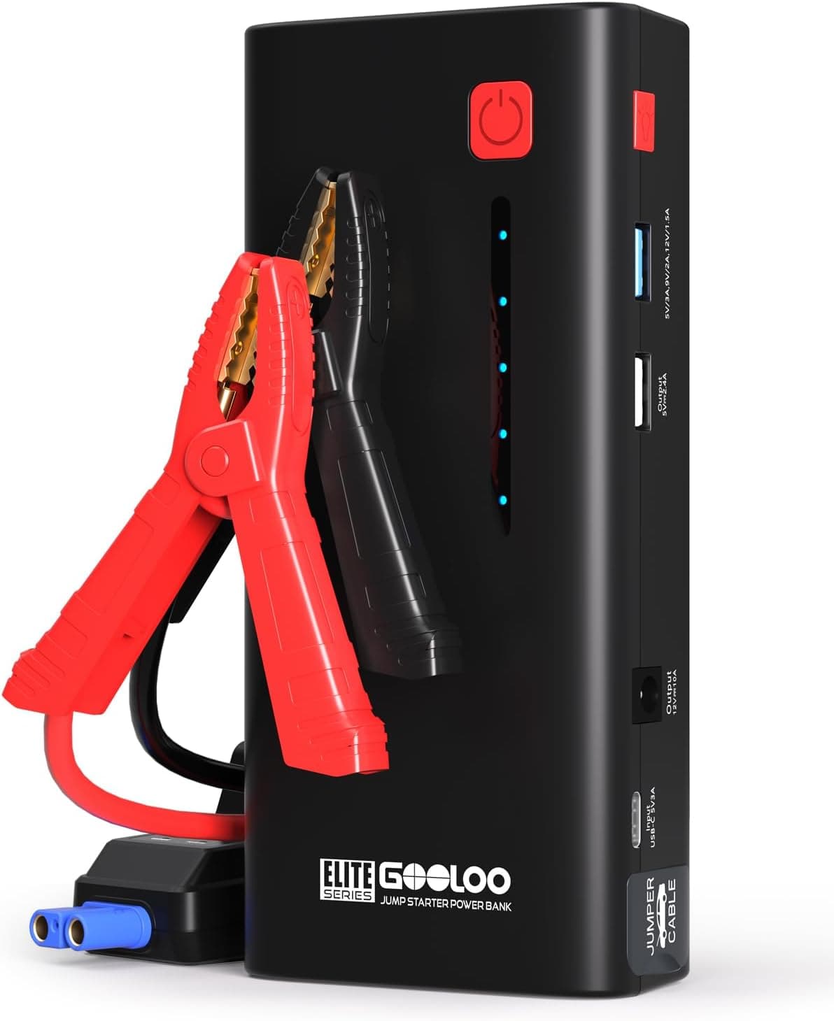 GOOLOO Iniciador de carros, 2000 A Arrancador para baterias de carro Supersafe (até motores de Gasolina de 8,0 l ou 6,0 l gasel), iniciador de carro portátil com carregamento rápido QC 3.0 e lanterna