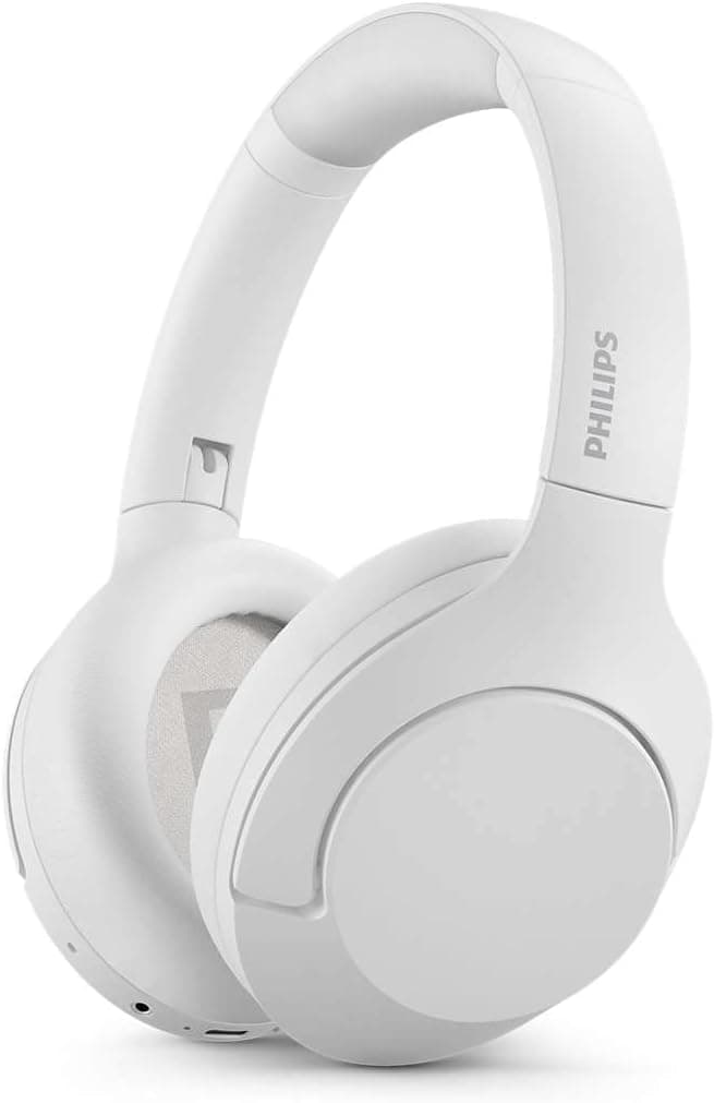 Philips Auriculares sem fios com cancelamento de ruído TAH8506WT, cancelamento de ruído Pro, auriculares sem fios para adultos, com microfone, Bluetooth, 60 horas de duração, branco 