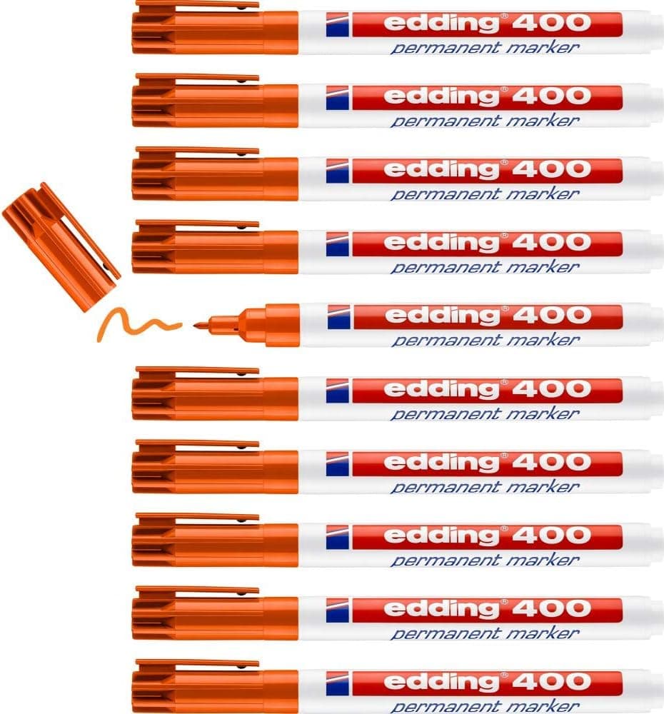 edding 400 Marcador permanente - laranja, 10 marcadores, ponta fina redonda de 1 mm, impermeável, de secagem rápida, marcadores indeléveis, para cartão, plástico, madeira, metal, vidro
