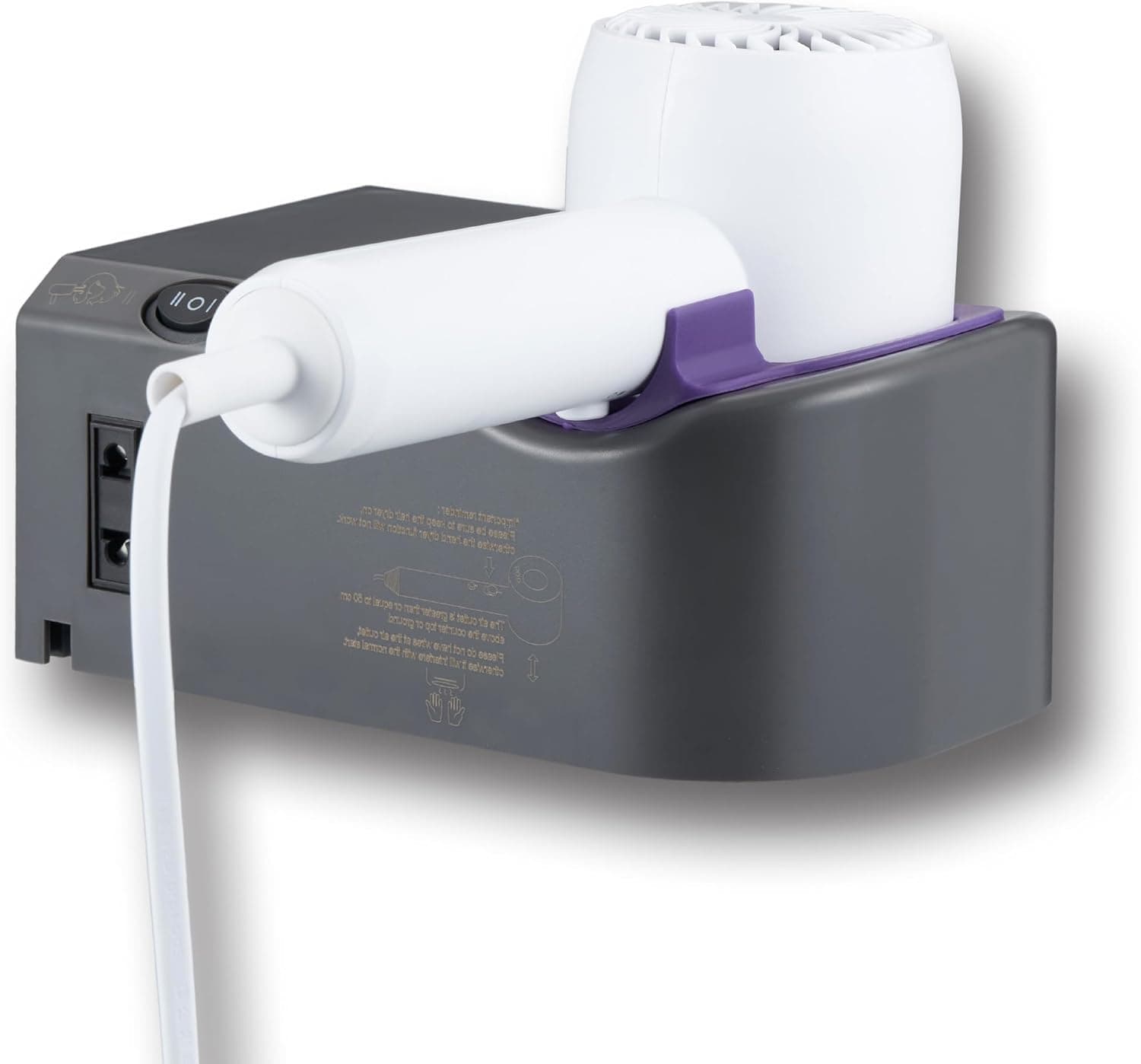 YOUWIN Suporte para secador de cabelo, adequado para a maioria dos secadores de cabelo, interruptor de um toque, 2 possibilidades de fixação, laço de cabo de alimentação para Panasonic, Philips