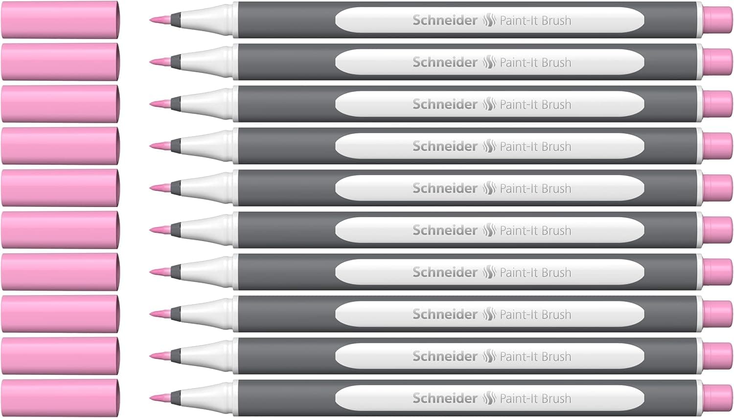 Schneider Brushpen Paint-It 070 Conjunto de 10 marcadores de ponta flexível com ponta flexível e cores brilhantes para caligrafia, escrita à mão e muito mais, cor rosa pastel
