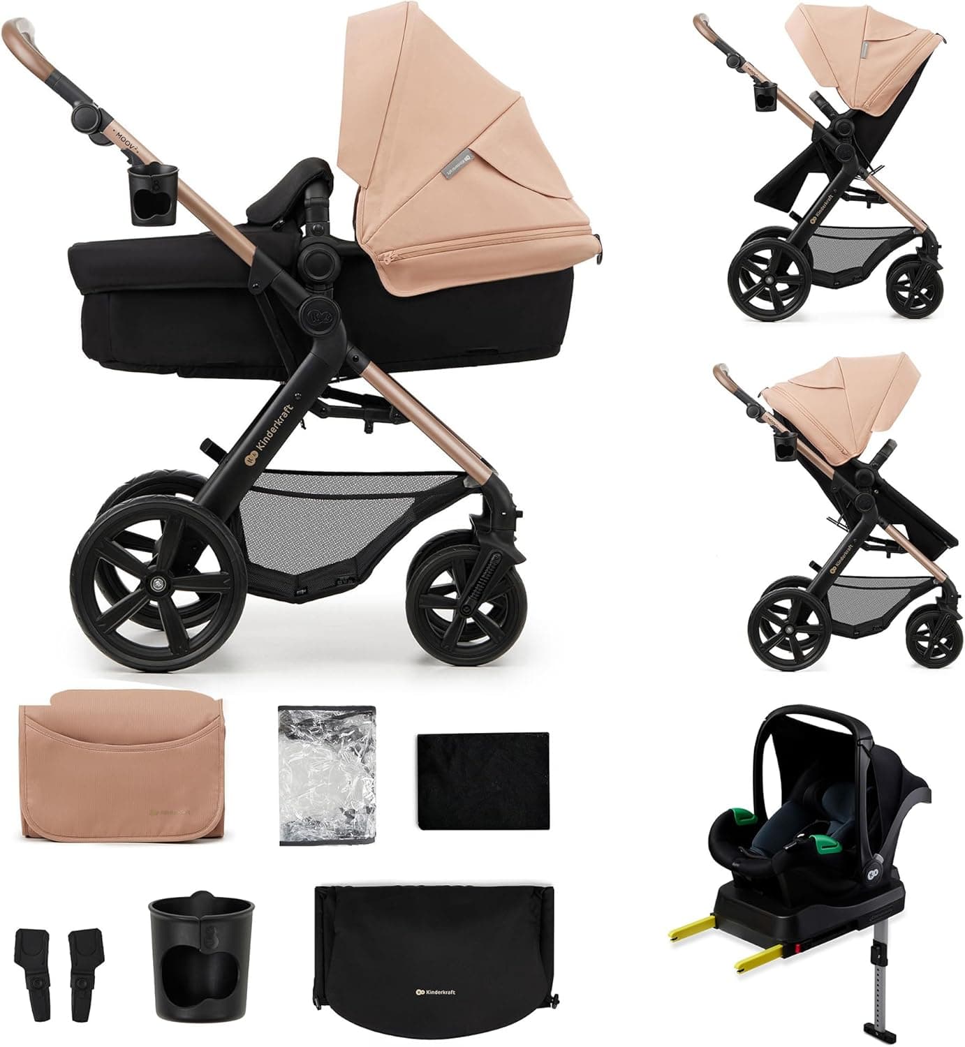 Kinderkraft MOOV 2 EVA Cadeira de carro 4 em 1, Mink PRO I-Size, MINK FX, sistema de viagem, carrinho de bebé, carrinho de passeio, dobrável, para recém-nascido, desde o nascimento até aos 3 anos