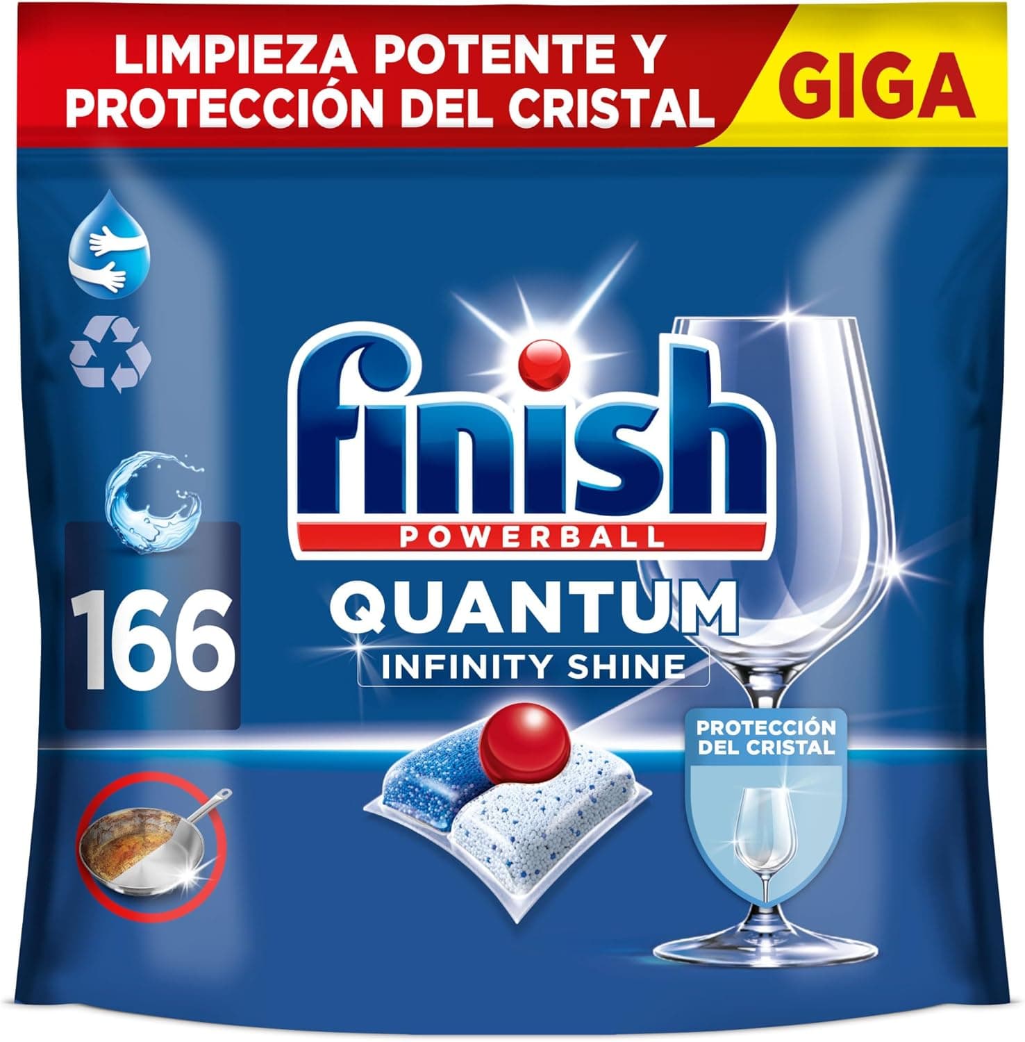 Finish Powerball Quantum Infinity Shine Pastilhas para máquina de lavar louça com proteção de vidro, 166 pastilhas