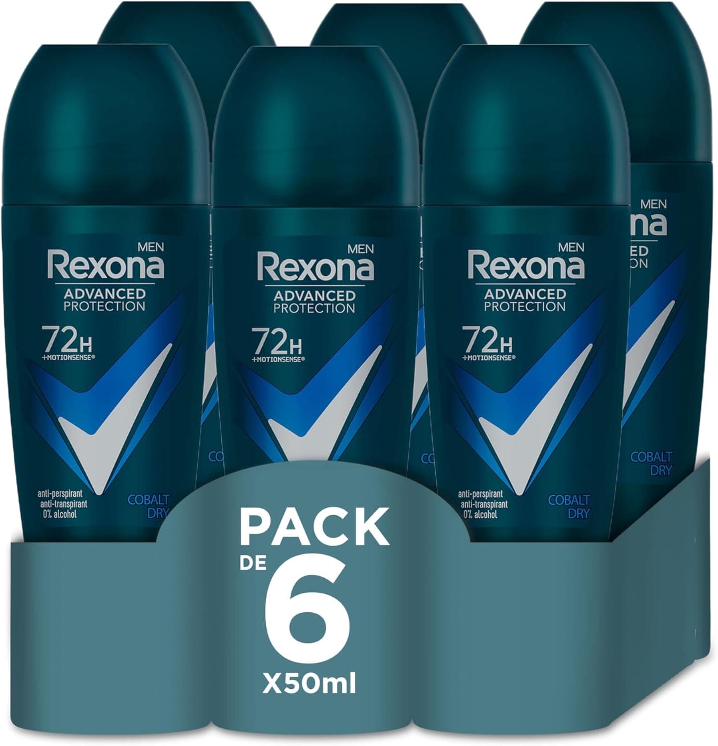 Rexona Advanced Protection desodorizante Roll-On para homem Cobalty Dry 72 h, 50 ml, pack de 6