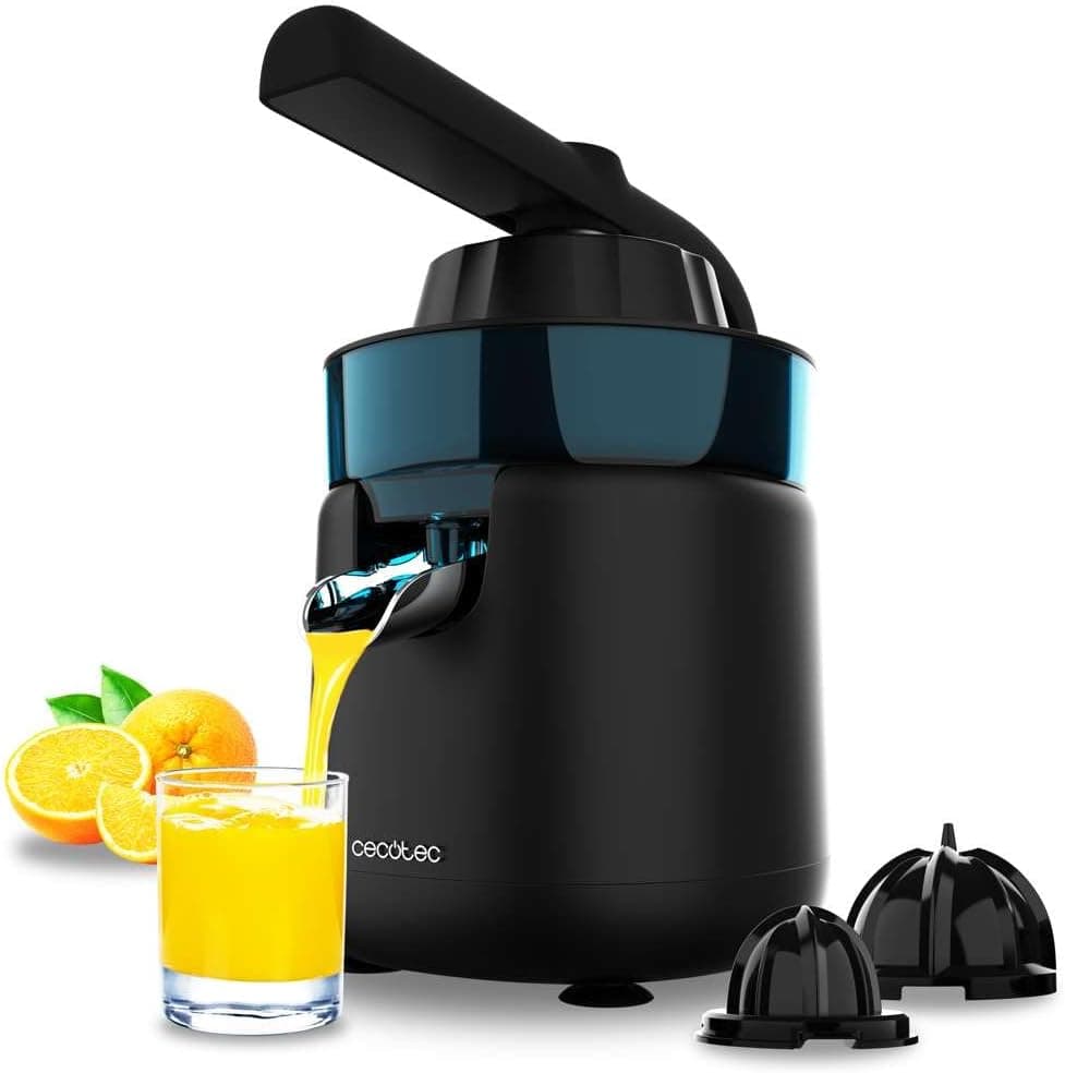 Cecotec EssentialVita Hyden 120 espremedor elétrico de braço para laranjas e citrinos. 120 W, 2 cones removíveis de plástico de tamanho diferente, cabo e tampa de plástico, capacidade de 250 ml