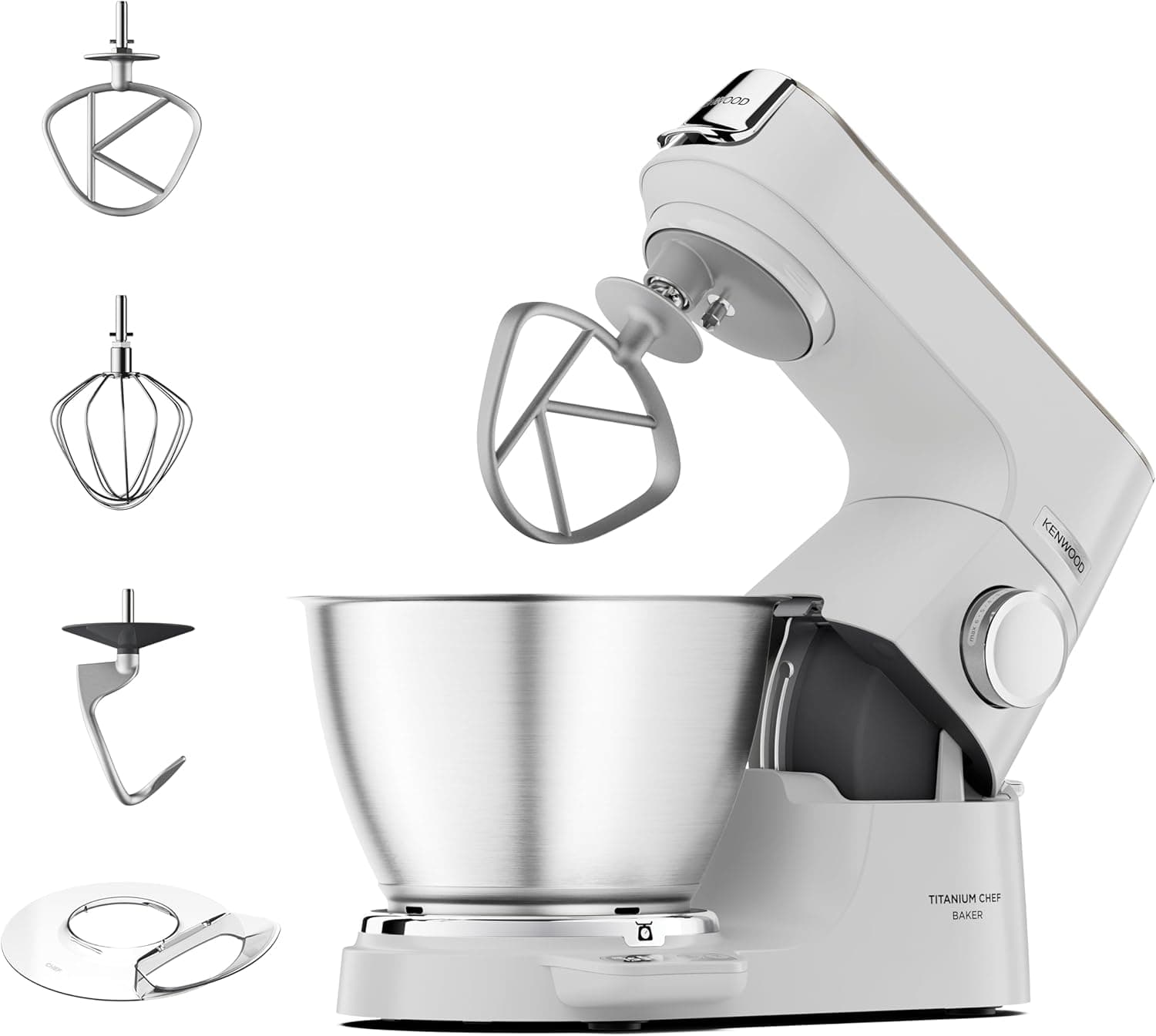 Kenwood Titanium Chef Baker KVC65.001WH - Robô de cozinha com balança integrada (1200 W, inclui 3 utensílios de pastelaria, espátula e protetor contra salpicos), cor branca