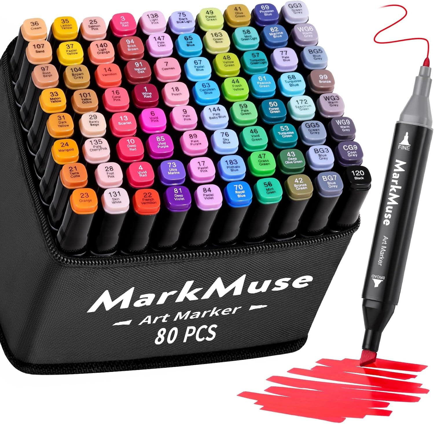 MarkMuse Marcadores de álcool de 80 cores, marcadores de ponta dupla álcool, à prova d'água secagem rápida permanente artísticos para crianças adultos artistas estudantes, ideais para desenhar banda