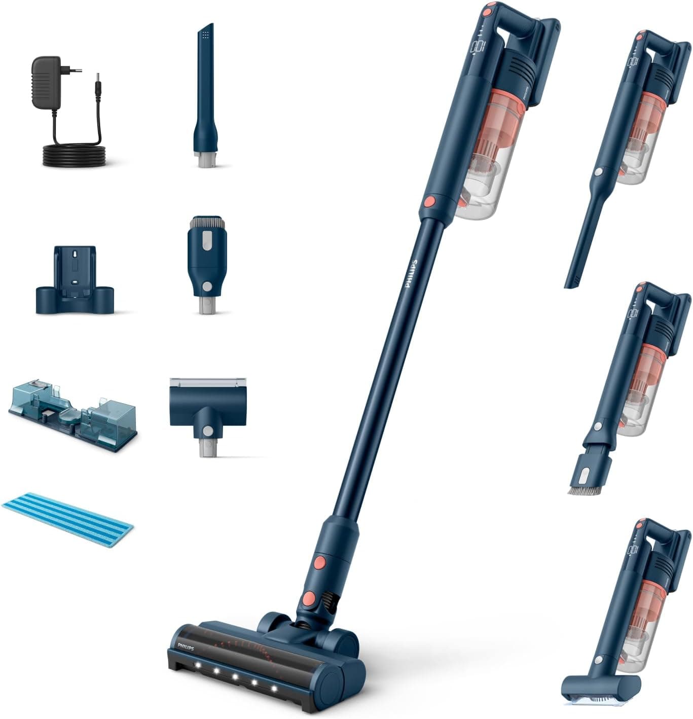 Philips Aspirador sem cabo série 5000 Pet, potente sucção em pisos rígidos e tapetes, 60 min de automonomia, escova com luz LED, para animais de estimação, módulo Aqua, bateria substituível