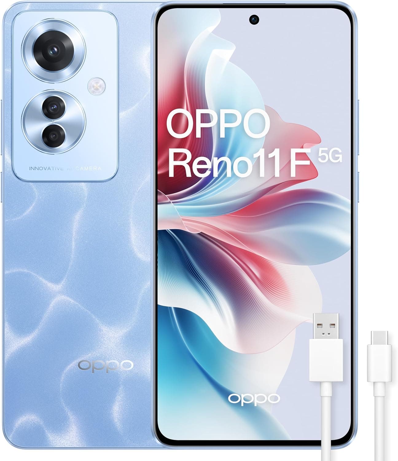 OPPO Reno11 F 5G Smartphone livre, 8 GB + 256 GB, ecrã FHD AMOLED 6,7", câmara 64 8 + 32 MP, Android, vídeo 4K, bateria 5000 mAh, carregamento rápido 67 W - Blue Ocean