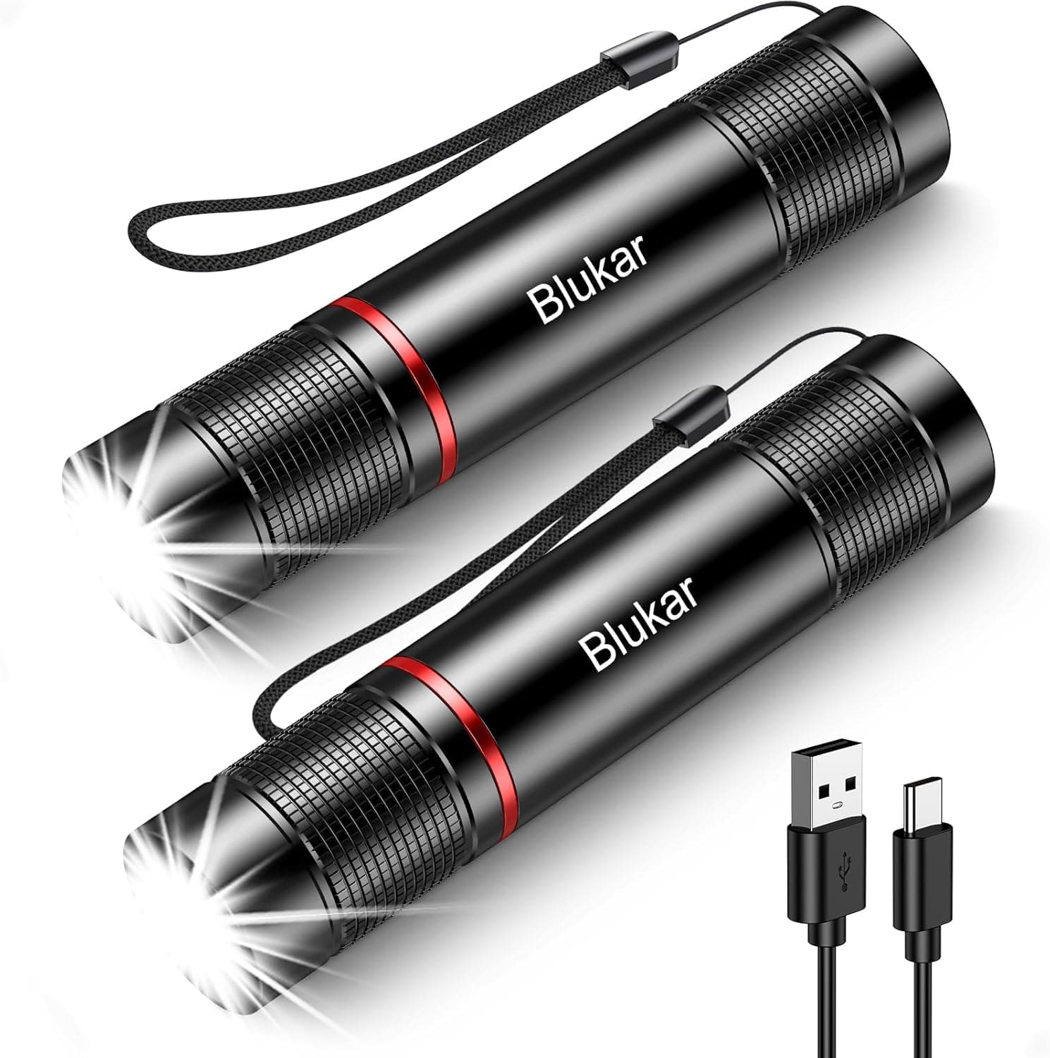 Blukar Lanterna LED recarregável, [2 PACK] lanterna tática brilhante de alumínio com 4 modos, foco ajustável - portátil Flashlight Led para ciclismo, campismo, montanhismo 