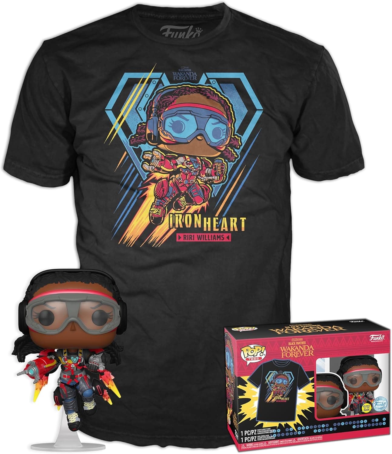 Funko Pop! & tee: Black Panther Wakanda Forever - Ironheart MK1 - Brilha no escuro - Small - (S) - T-shirt, flanela - roupa com figura de vinil colecionável - ideia de presente para adultos