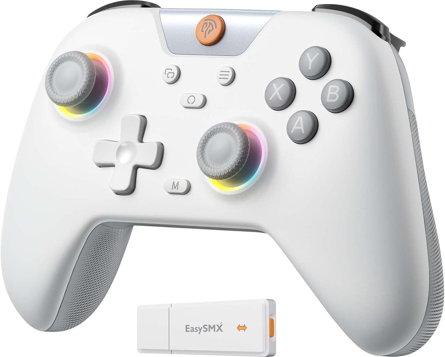 EasySMX X05 Controlo PC sem fios com RGB luz- Hall Joystick- Hall Trigger- 750 mAh bateria recarregável- vibração- turbo para PC/Switch/telemóvel, Gamepad PC compatível com Black Myth: Wukong - Branco