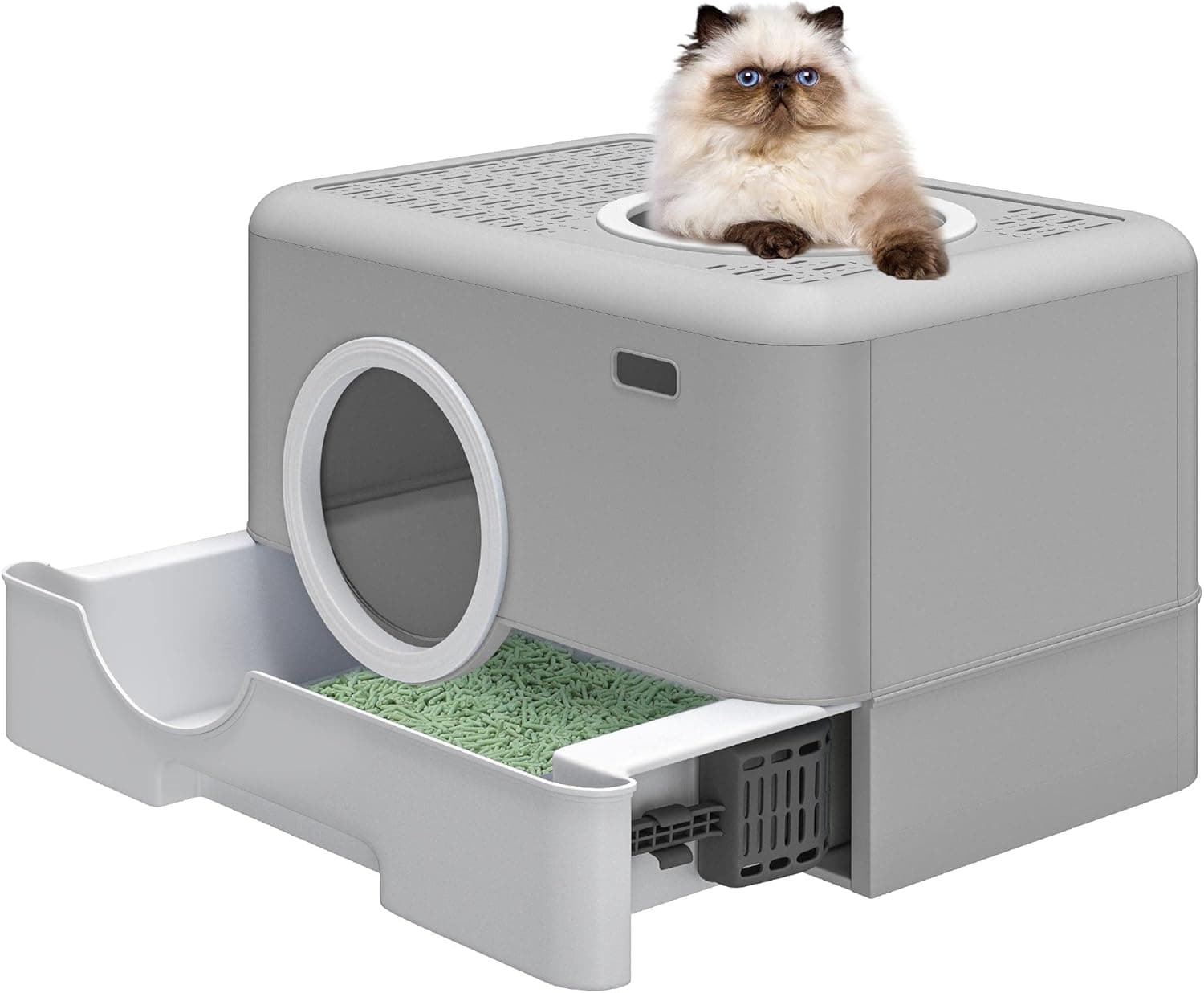YITAHOME Areneiro gatos coberto, caixa de areia para gatos, areia gato com bandeja removível, areia gatos grande com gaveta pá, caça-louças gatos fechado, areia para gatos (cinzento)