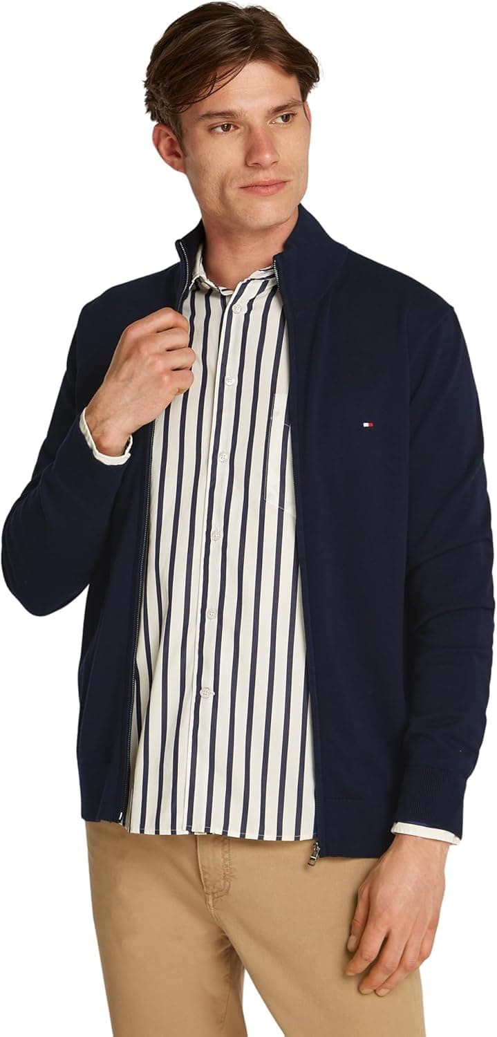Tommy Hilfiger Camisola com fecho de correr homem essencial algodão zip thru com gola alta