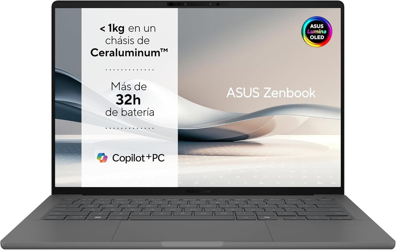 ASUS Zenbook A14 OLED UX3407QA-QD349W Copilot PC - Computador portátil de 14" WUXGA (Qualcomm Snapdragon X1-26-100, 16 GB RAM, 1TB SSD, Qualcomm Adreno GPU, Win 1 Home) Teclado QWERTY Espanhol