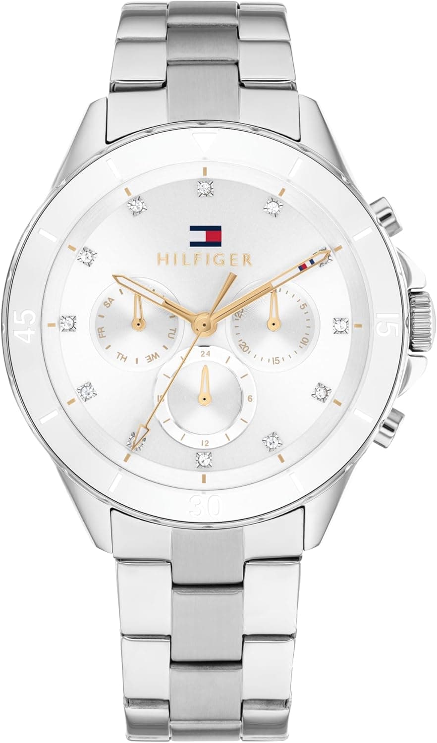 Tommy Hilfiger Relógio analógico de quartzo multifuncional para mulher com correias em aço inoxidável 1782707