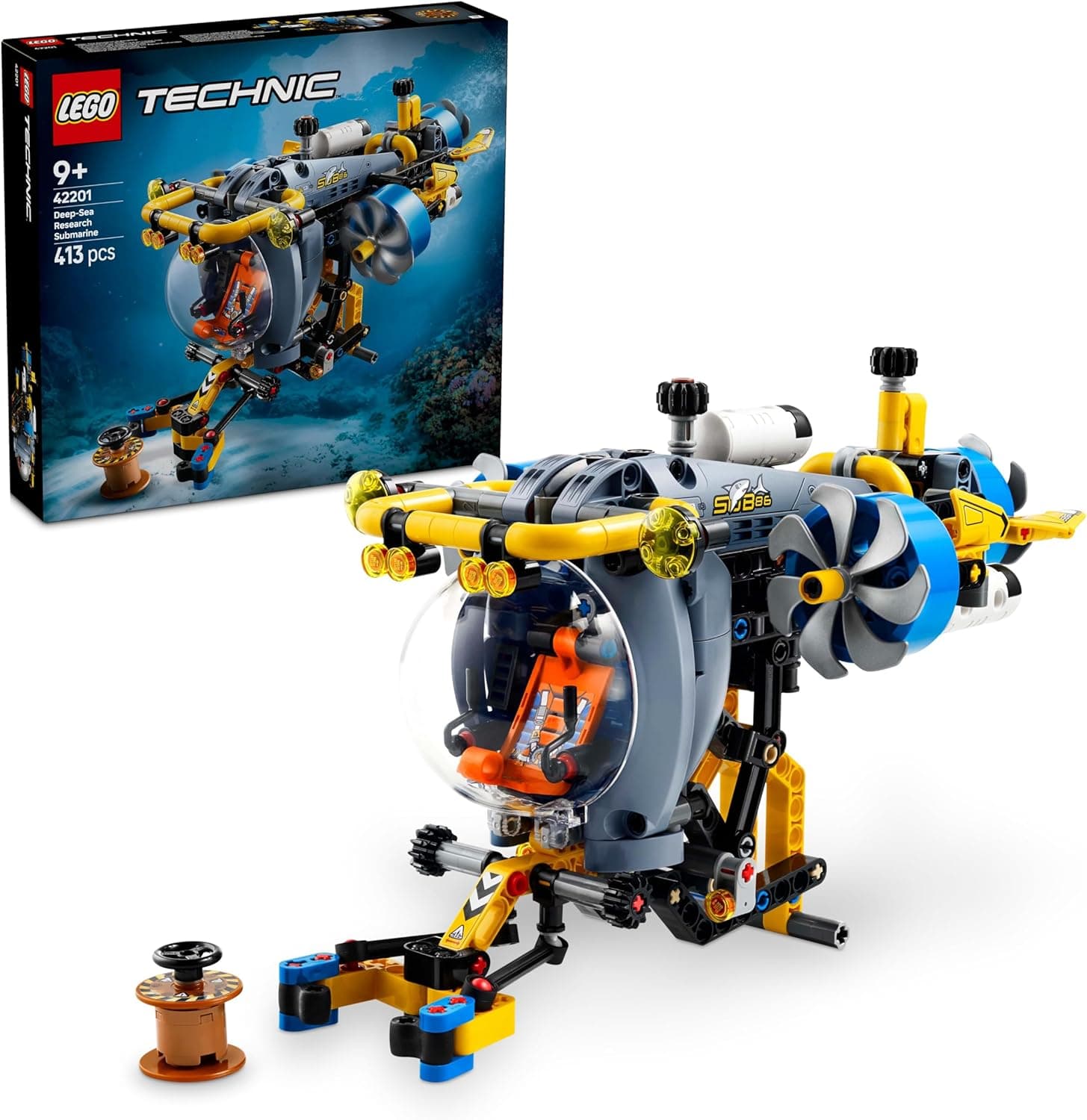 LEGO Technic Submarino de Águas Profundas 42201 | Conjunto de construção com 413 peças, hélices giratórias, braço prensil e cabine dobrável para crianças a partir dos 9 anos