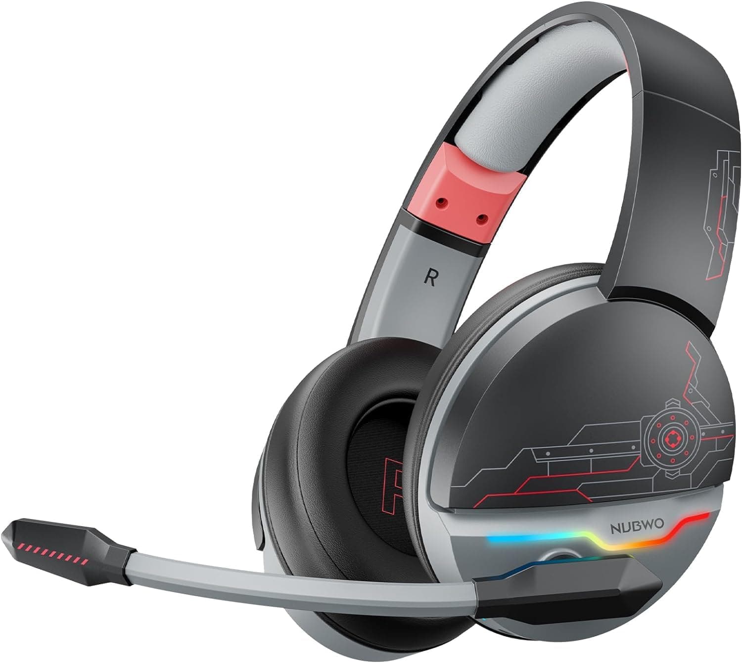 NUBWO G08 Dual Wireless Gaming Headset com microfone para PS5, PS4, PC, telemóvel e tablet, 2,4 GHz sem fios e Bluetooth 5,3, duração da bateria de 100 horas, controlador de 50 mm, iluminação