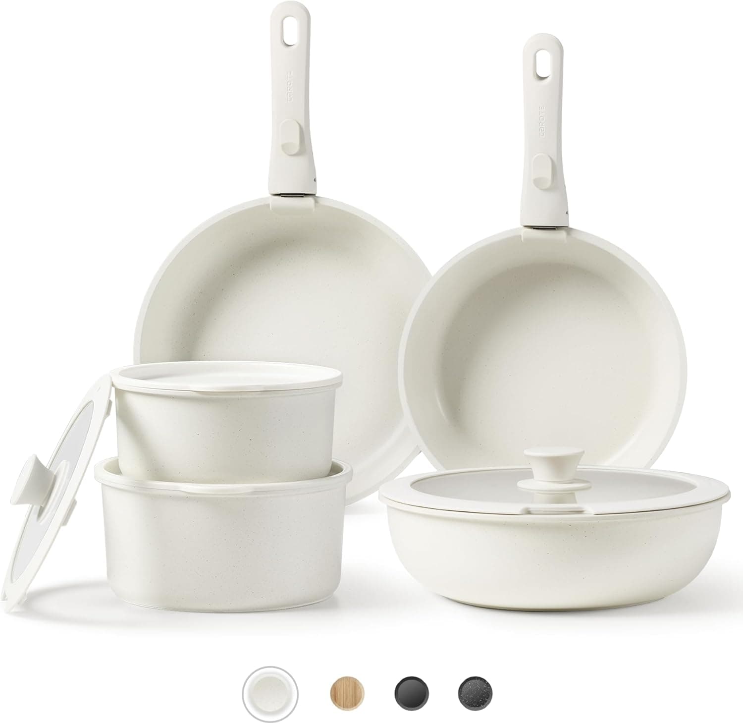 CAROTE Conjunto de utensílios de cozinha antiaderentes com cabo removível, utensílios de cozinha com tampas, para todos os tipos de cozinha e forno, máquina de lavar louça e forno, sem PFOA (11 peças)