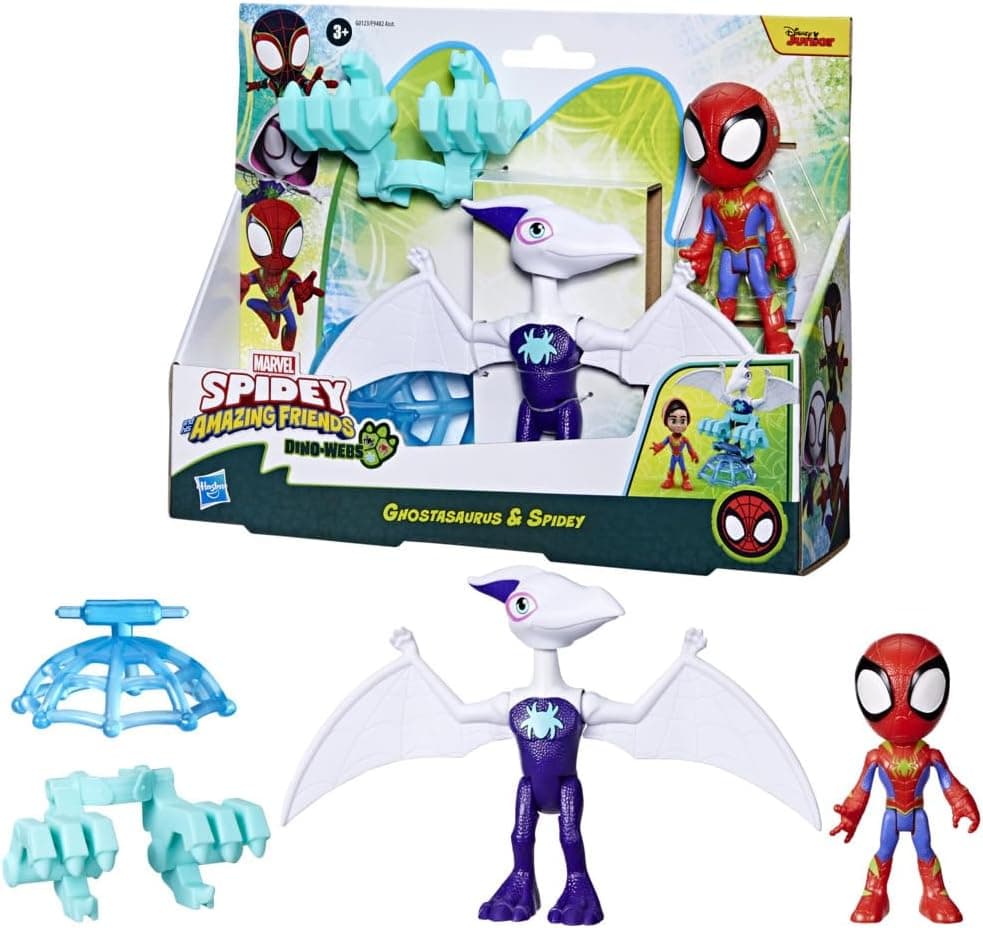 SPIDEY AND HIS AMAZING FRIENDS Marvel, Dino-Webs, figuras de ação Spider-Man de Ghostasaurus e Spidey