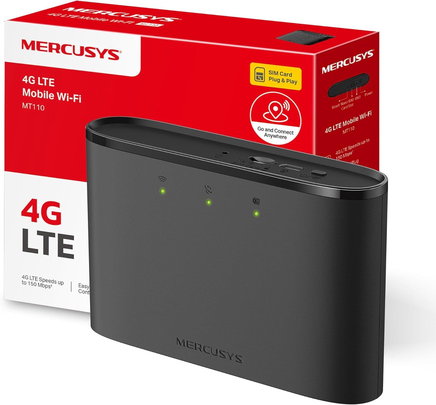 [2024 Neuvo] Mercusys MT110 - Router 4G móvel, 4G Mi-Fi LTE Cat 4 150 Mbps, bateria de 2100 mAh, conexão até 10 dispositivos, play e plug com cartão nano SIM