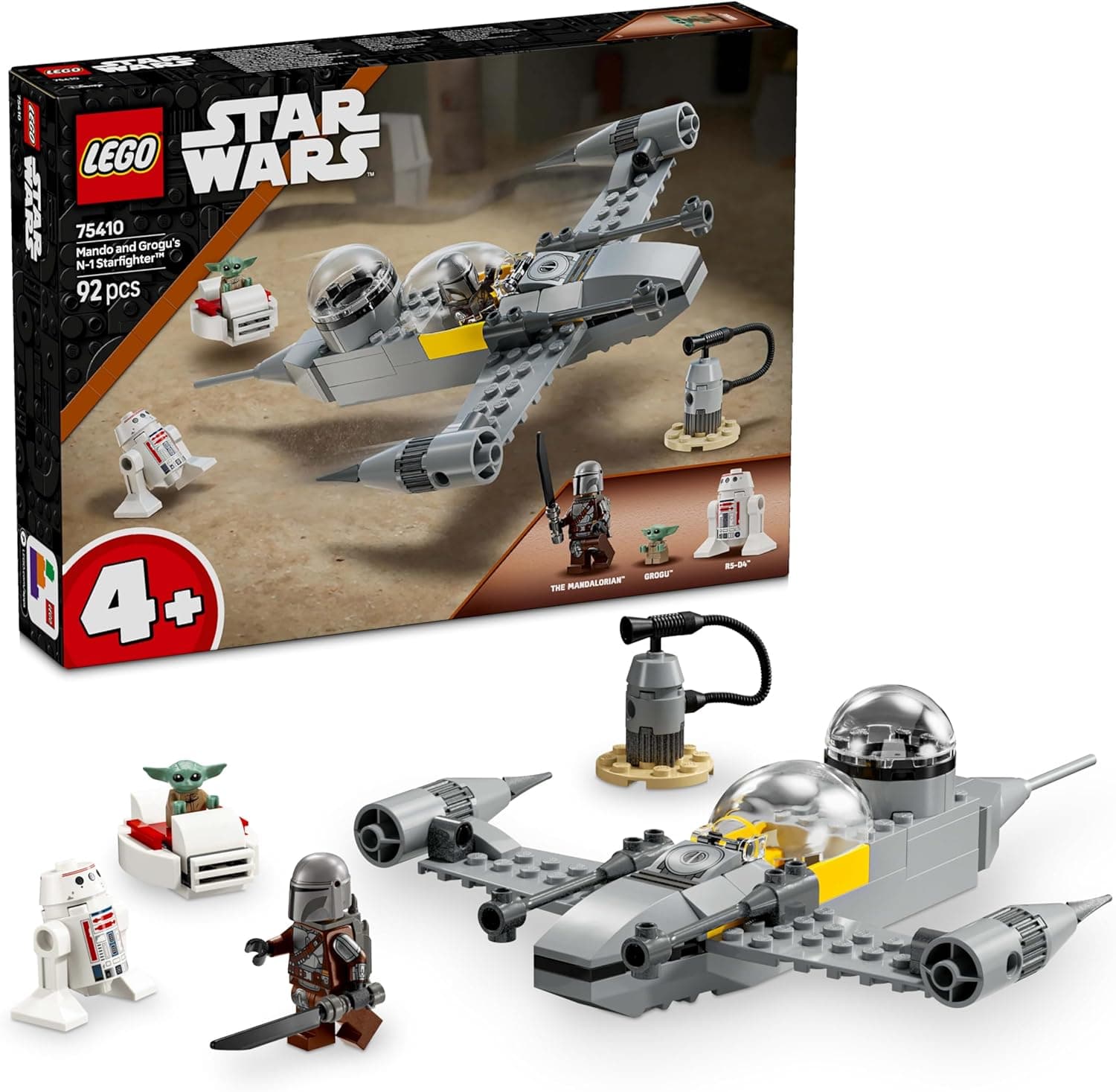 LEGO Star Wars 75410 Caça Estelar N-1 de comando e Grogu Maquete de brinquedo com figuras de mandaloriano, Baby Yoda e R5-D4, conjunto de iniciação, presente The Mandalorian para meninos e meninas de