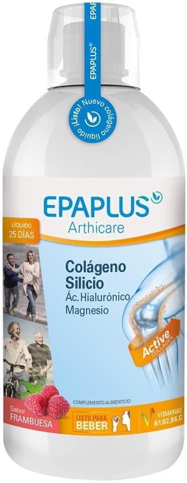 EPAPLUS Arthicare, colagénio hidrolizado silício ácido hialurónico, líquido sabor framboesas, tratamento 25 dias, 1 L