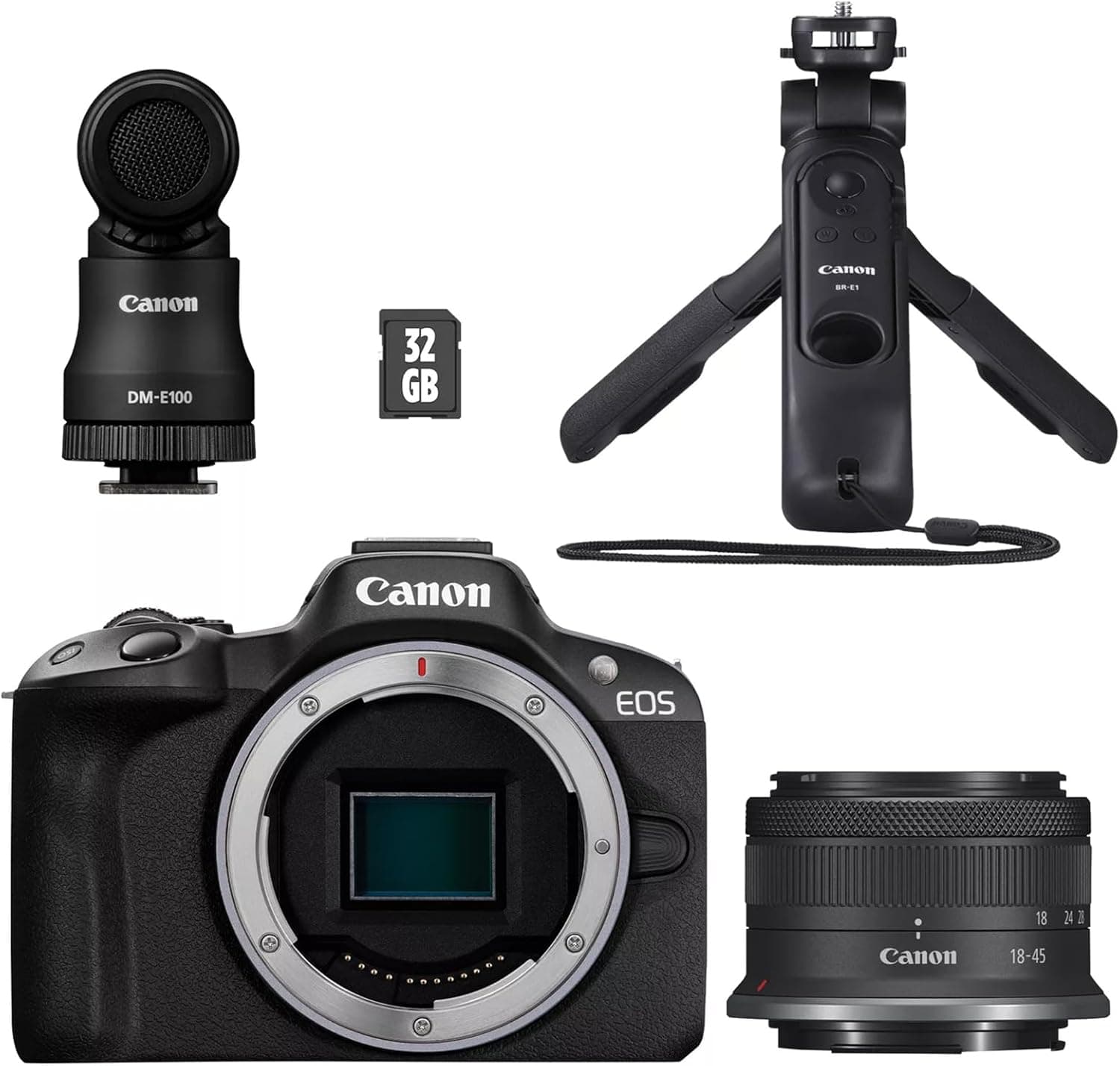 Canon EOS R50 Câmara Mirrorless Kit para criadores de conteúdo, câmara APS-C 4K com Wi-Fi e Bluetooth, compacta, ideal para Vlogging, iniciantes e profissionais