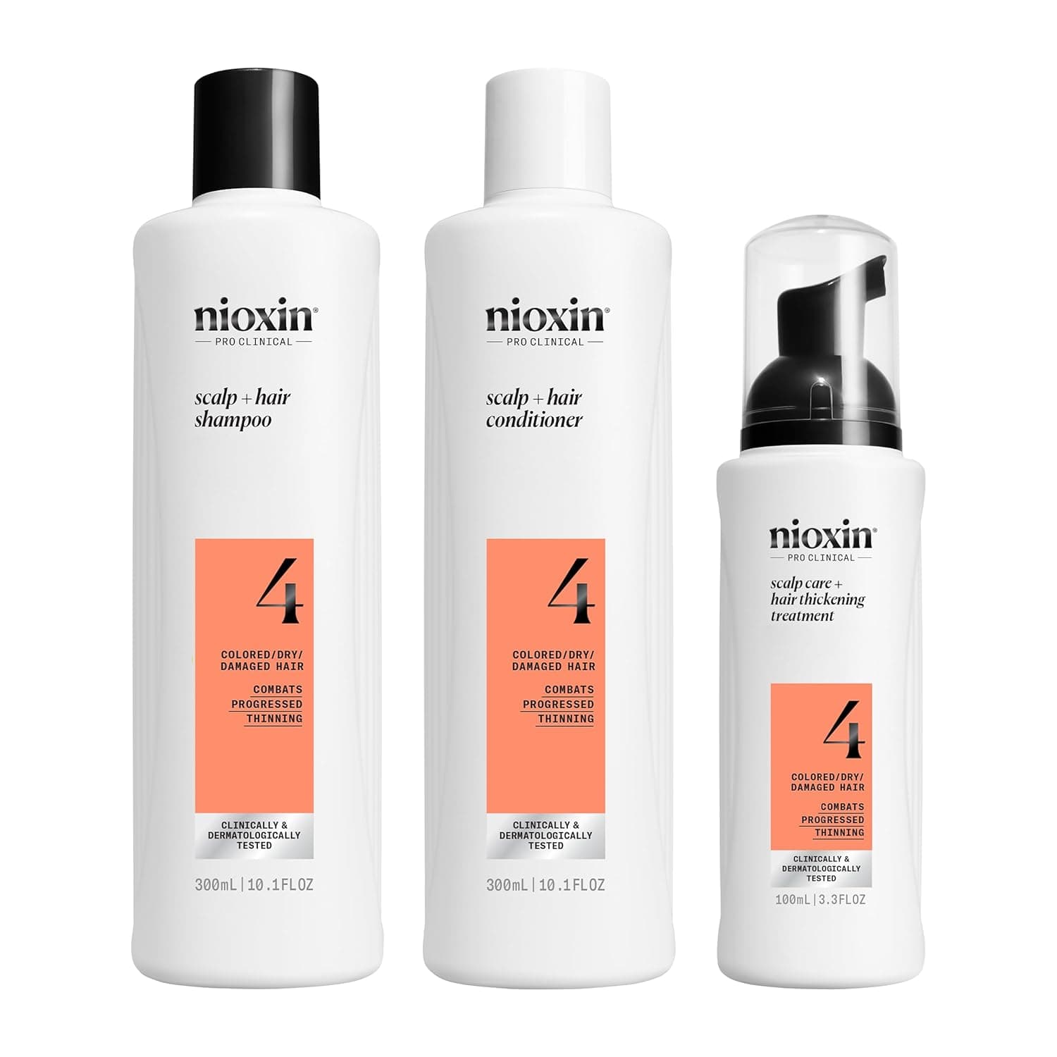 Nioxin System 4 - Shampoo / Condicionador / Tratamento - Para cabelos tingidos e danificados com afinamento avançado