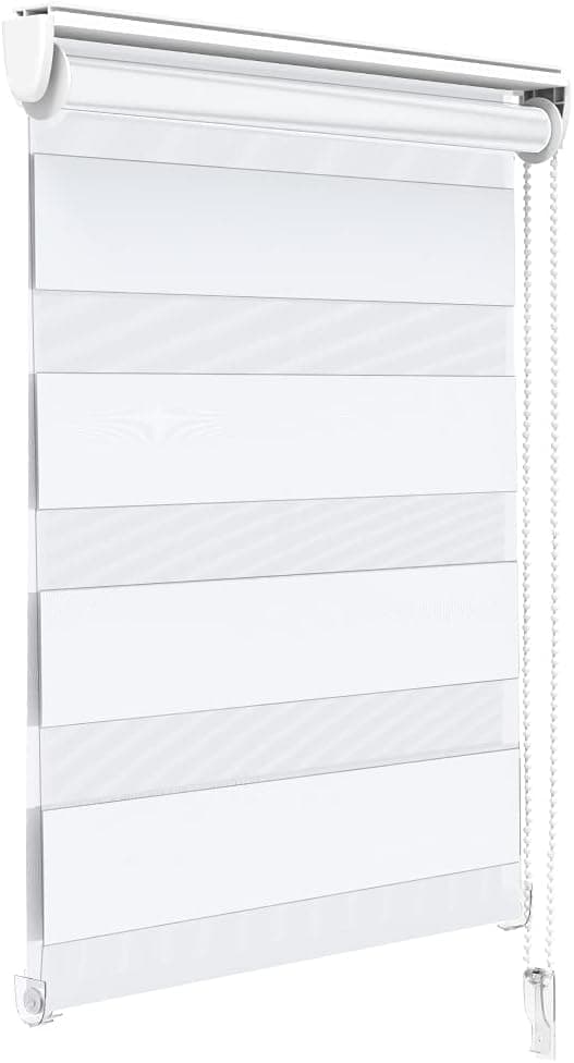VOUNOT® Estore de enrolar de camada dupla noite e dia, persianas enroláveis interior para janela, translúcido e escuro, cor branca, 45 x 150 cm