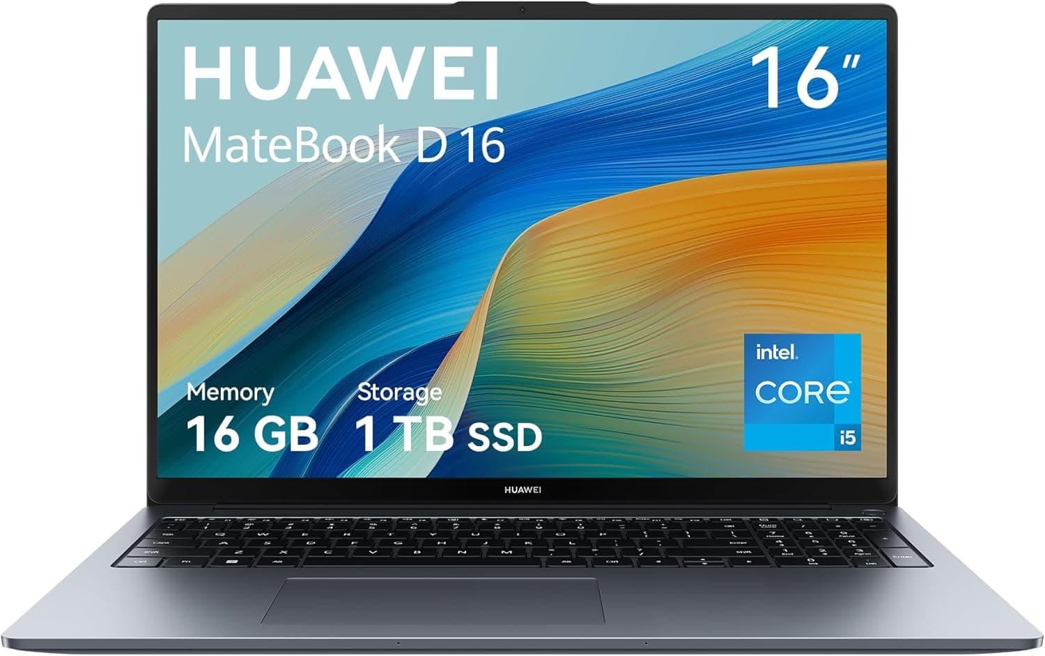 HUAWEI MateBook D16 Laptop, ecrã FullView de 16 polegadas, processador Intel Core i5-13420H, 16 GB de RAM, SSD de 1 TB, Windows 11 Home, corpo leve de 1,72 kg, Space Gray