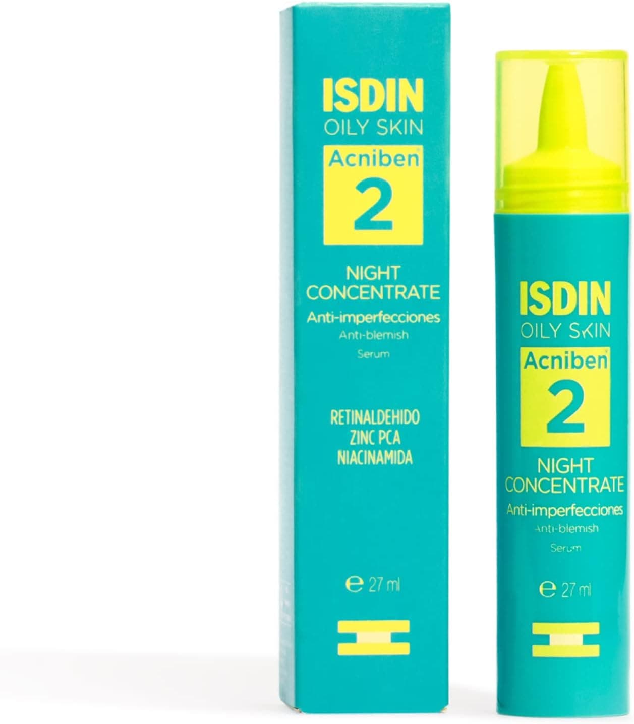 ISDIN ACNIBEN Passo 2 noite concentra-se soro facial anti-imperfeições formado com retinaldeído para reduzir grãos e espinhas, 27 ml