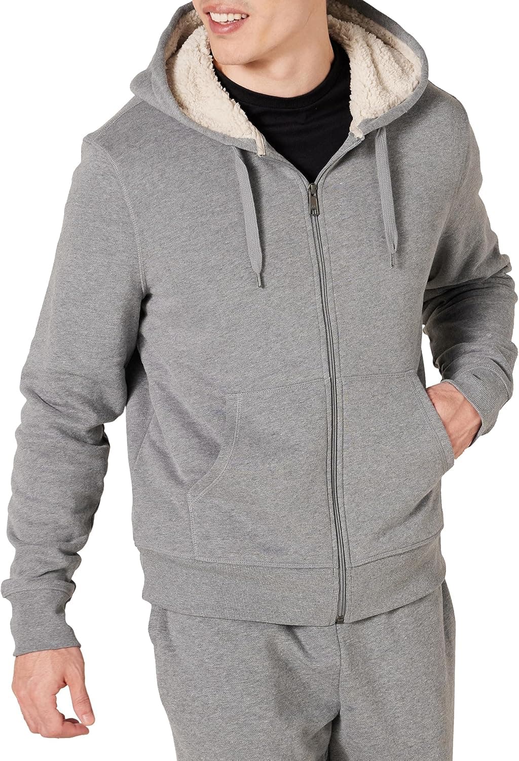 Amazon Essentials Camisola polar com capuz, fecho de correr completo e forro Sherpa homem