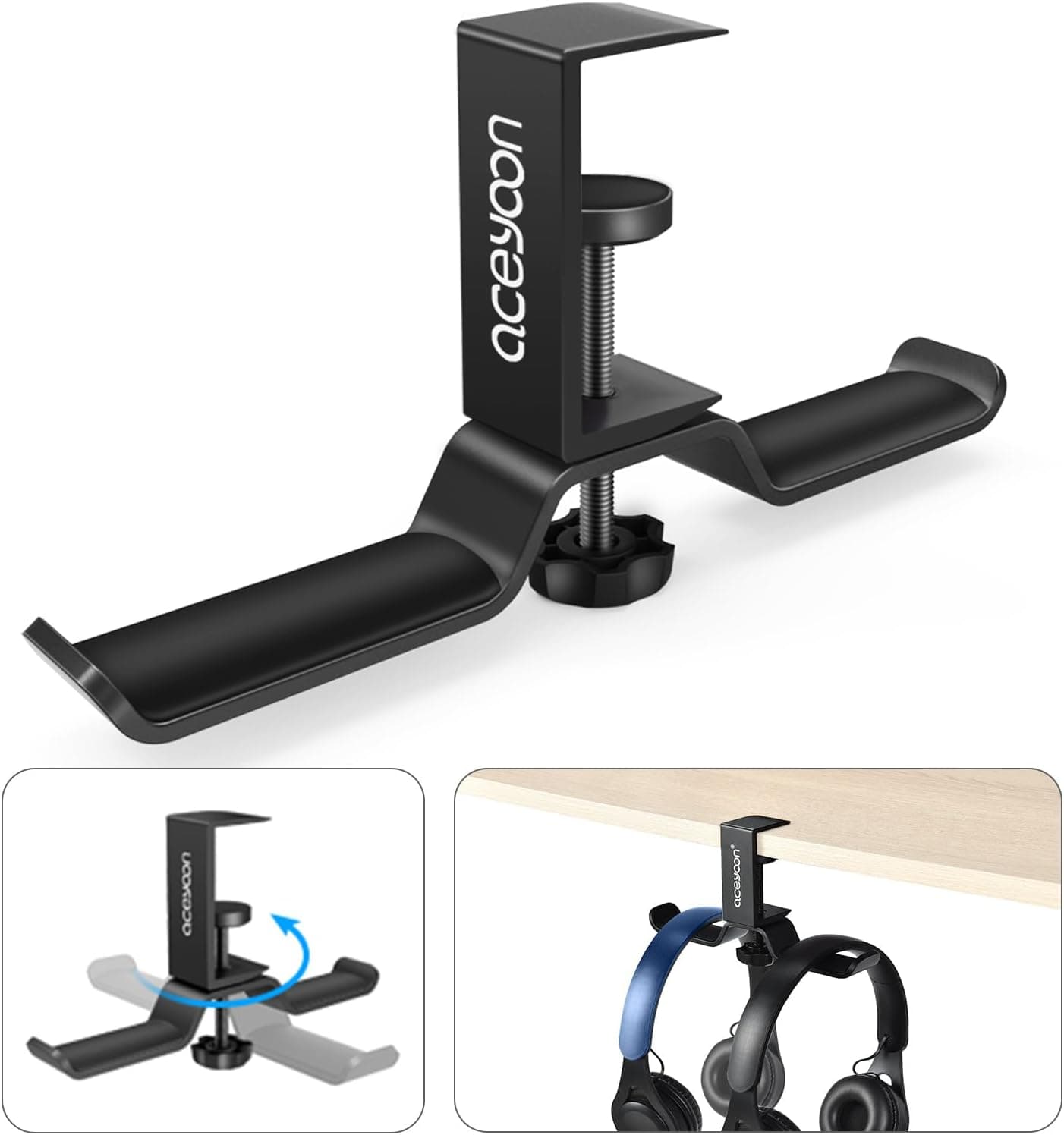 aceyoon Extend Ständer | Suporte de auriculares giratório e ajustável para fixação sob mesa com estrutura em alumínio e rotação de 360°