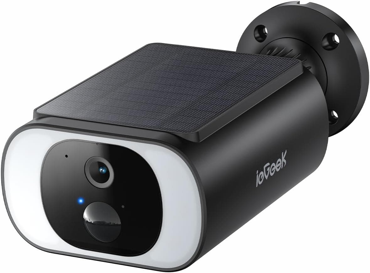 ieGeek 2K Câmara de vigilância WiFi exterior solar, câmara de segurança sem fios com painel solar integrado, visão noturna colorida, Wi-Fi 2,4 GHz, deteção de movimento PIR, áudio bidirecional