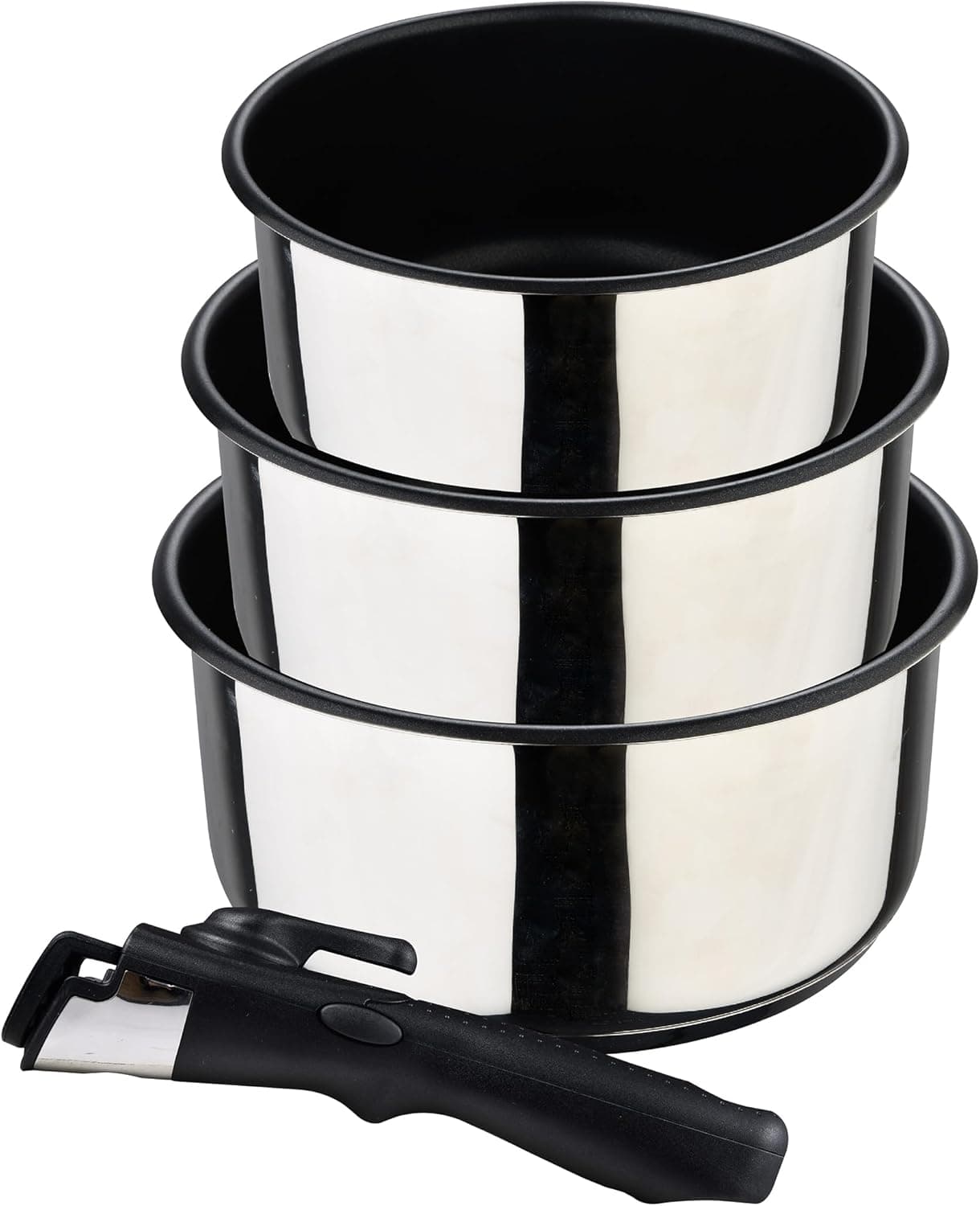 BERGNER Click & Cook Conjunto de caixas de 4 peças, aço inoxidável e anti-aderente, inclui 3 caixas de 16, 18 e 20 cm + cabo ergonómico removível, para todos os tipos de cozinha e forno