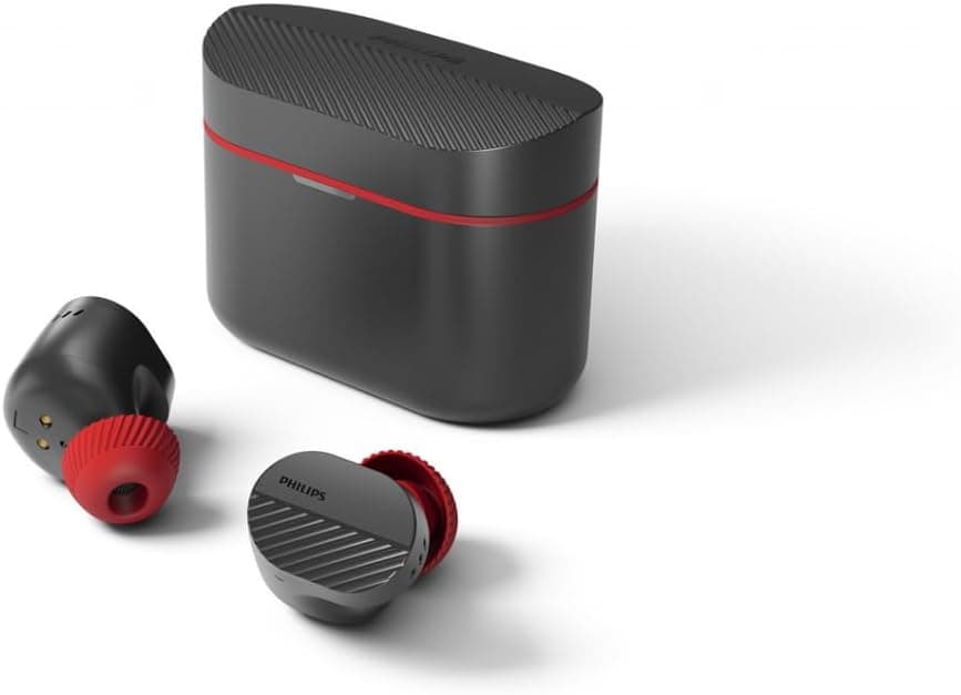 Philips TAA5508BK/00 Auriculares True Wireless Bluetooth com cancelamento de ruído Pro e microfone, som natural, até 28 horas de reprodução, estojo de carregamento, cabo USB-C, IPX5, preto