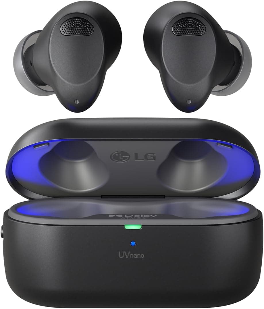 LG Auriculares intraurais Bluetooth Tone Free T90S com som Dolby Atmos, tecnologia MERIDIAN, cancelamento de ruído ativo (ANC) e UVnano