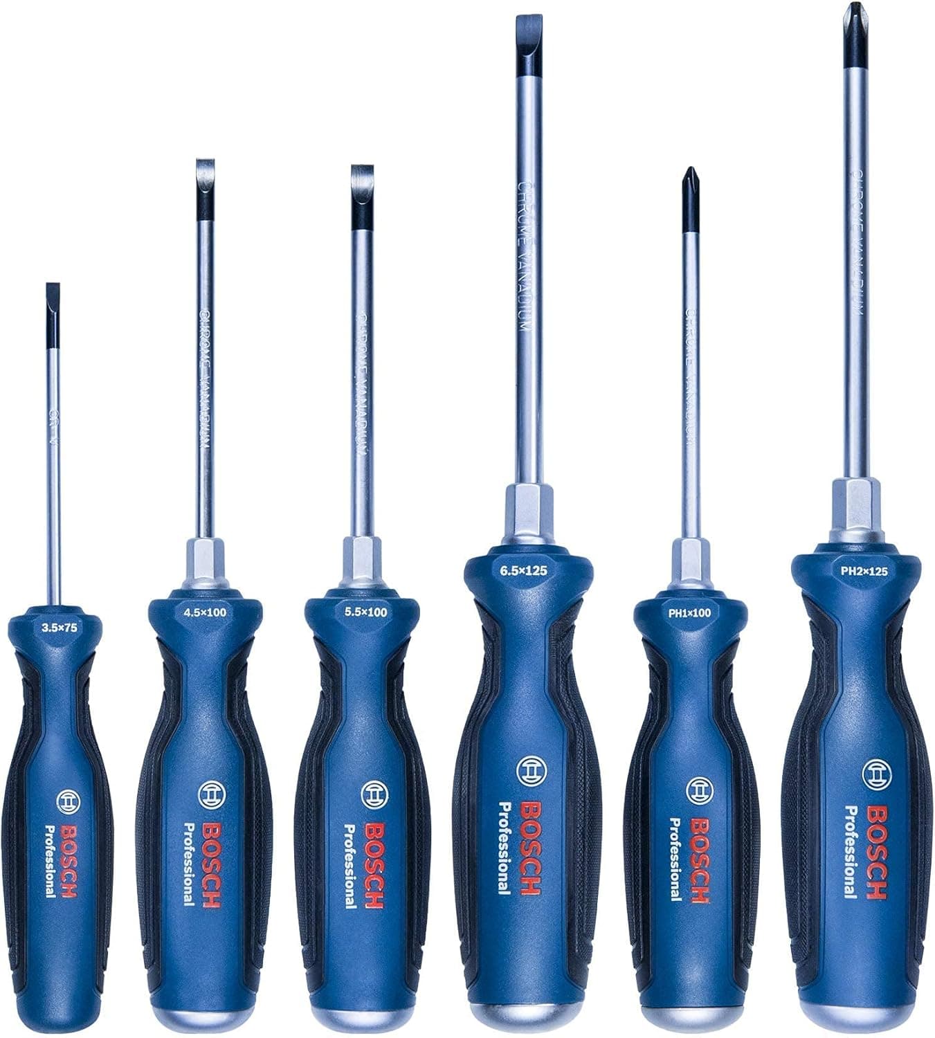 Bosch Professional - Conjunto 6 chaves de fendas, estrela + plana (2 x PH, 4 x SL, Softgrip, em caixa)