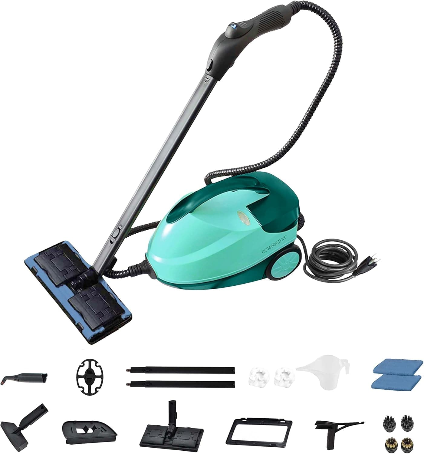 Comforday Limpador a vapor de 2000 W com 17 acessórios, tanque de 1,5 l (51 onç) e cabo de 3 M, ideal para limpar pisos, cozinhas, janelas, fornos e automóveis