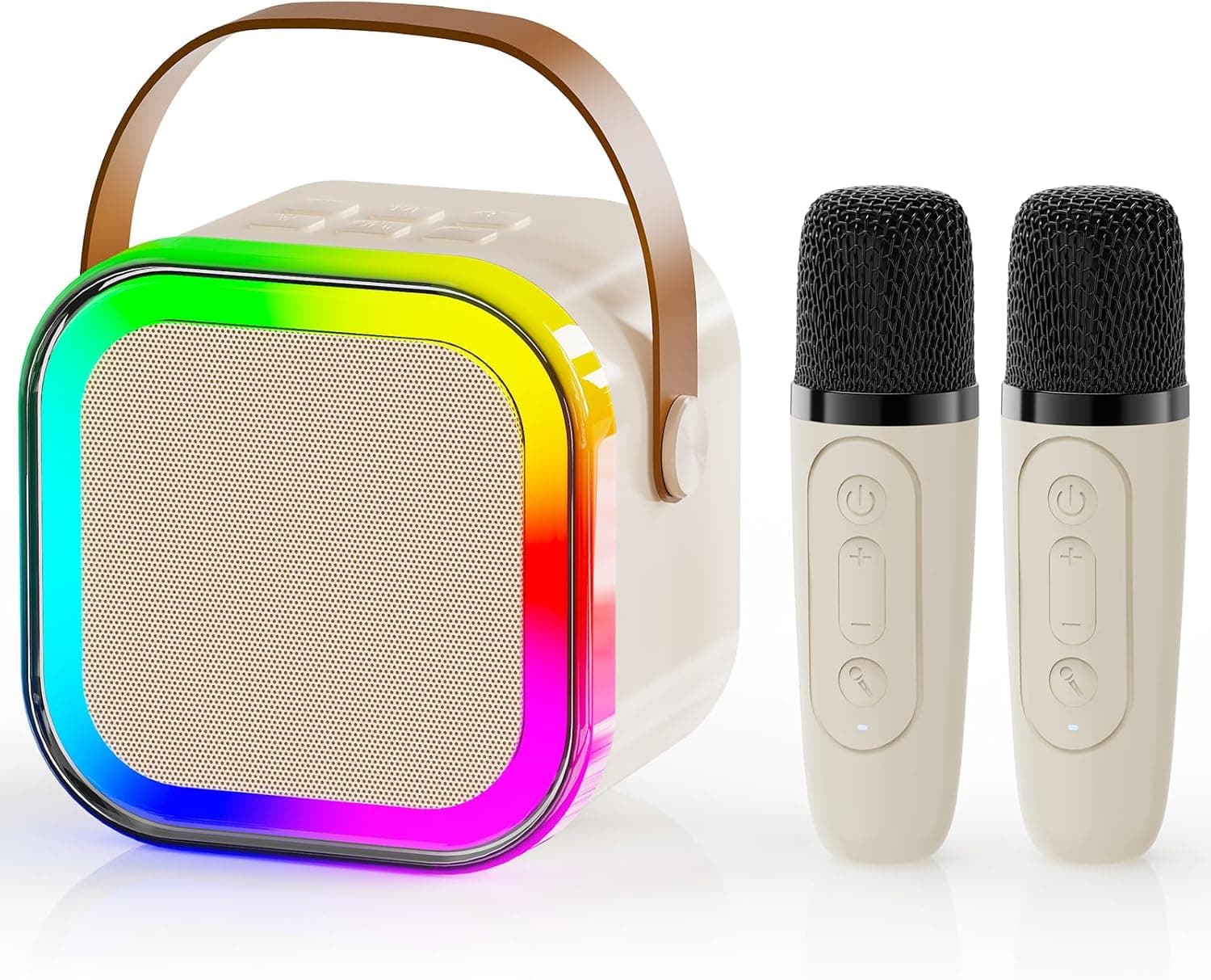 JYX Karaoke para crianças adultos, mini altifalante karaoke com 2 microfones sem fios e luzes LED, brinquedos para meninas meninos presentes de aniversário de Natal festa em casa da família