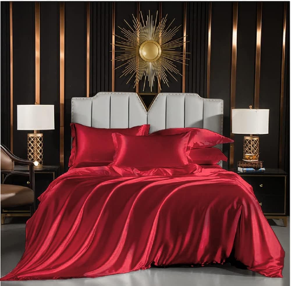 Conjunto de cama de 140 x 200 cm, design de vinho, cor vermelha, 1 pessoa adulto, liso, 2 peças, conjunto de roupa de cama com fecho de correr e 1 fronha de 65 x 65 cm